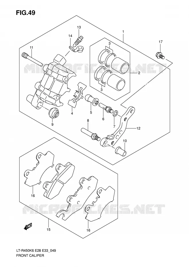ETRIER DE FREIN AVANT Suzuki QUAD 450 QUADRACER 2010  LT-R450L0(E28/E33)