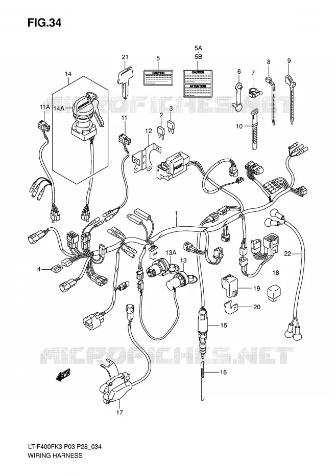 FAISCEAU ELECTRIQUE Suzuki QUAD 400 EIGER 2003  LT-F400FK3(P3/P28)