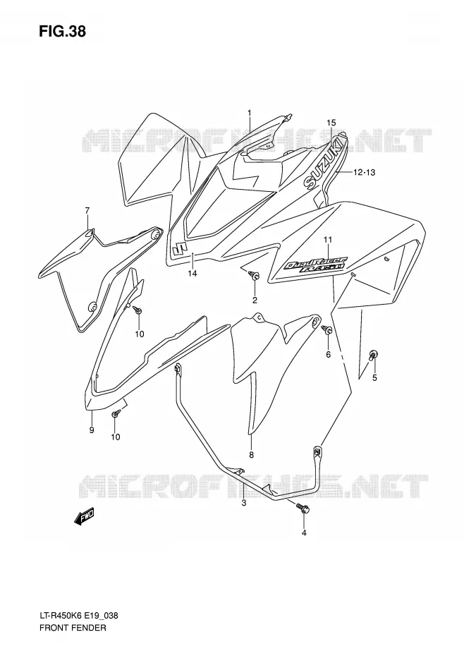 GARDE BOUE AVANT (MODELE K6) Suzuki QUAD 450 QUADRACER 2008  LT-R450ZK8(E19)