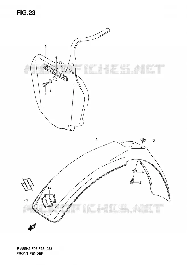 GARDE BOUE AVANT Suzuki MOTO 85 RM 2005  RM85LK5(P3/P28)
