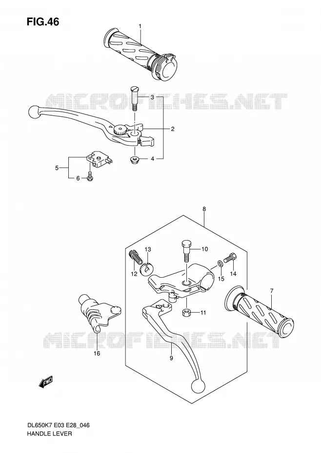 LEVIERS - POIGNEES (MODEL K7/K8/K9) Suzuki MOTO 650 V-STROM 2007  DL650K7(E3/E28)