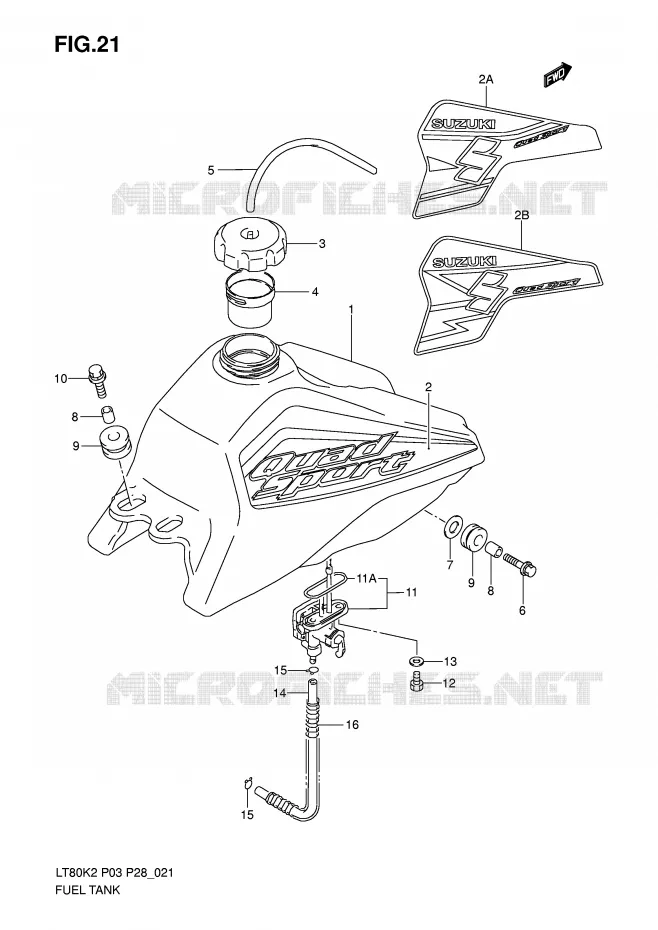 RESERVOIR D'ESSENCE (MODELE K2/K3/K4) Suzuki QUAD 80 QUADSPORT 2004  LT80K4(P3/P28)
