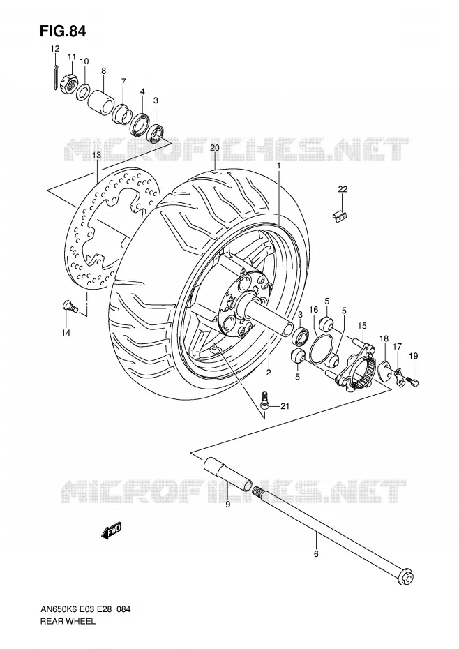 ROUE ARRIERE (AN650K6) Suzuki SCOOTER 650 BURGMAN 2010  AN650L0(E3/E28)