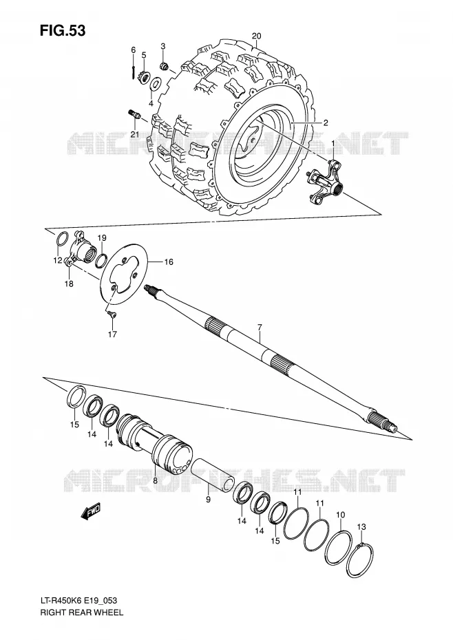 ROUE ARRIERE DROITE (MODEL K6/K7) Suzuki QUAD 450 QUADRACER 2008  LT-R450ZK8(E19)