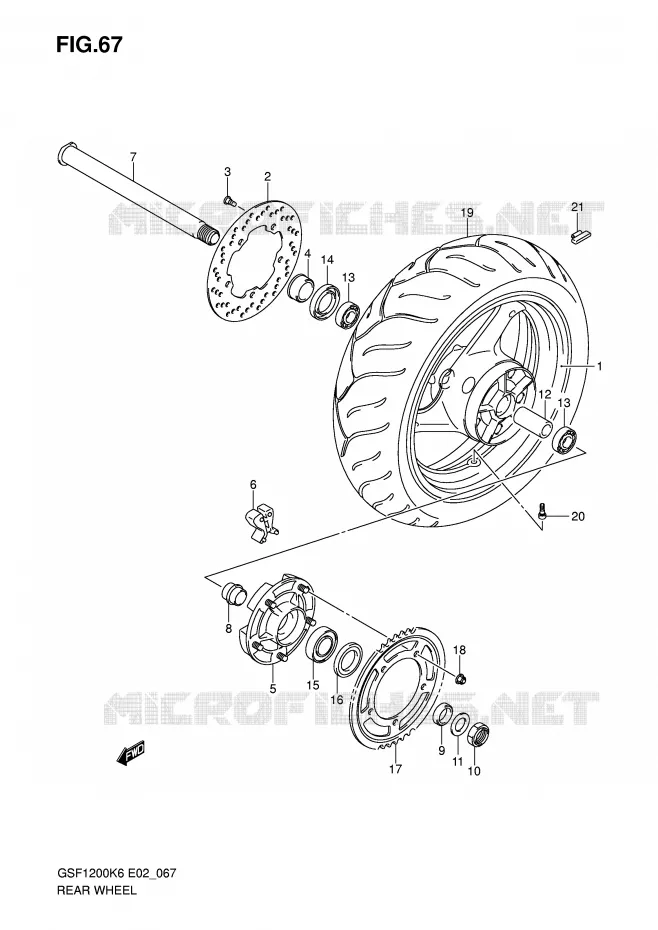 ROUE ARRIERE (GSF1200K6/SK6) Suzuki MOTO 1200 BANDIT 2006  GSF1200AK6(E2)