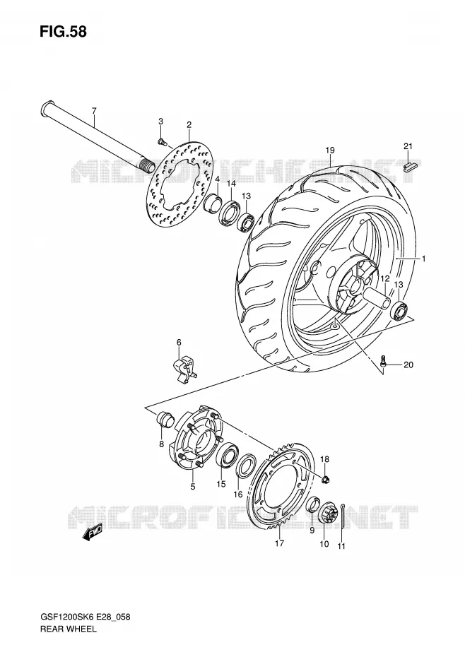 ROUE ARRIERE (GSF1200SK6) Suzuki MOTO 1200 BANDIT 2006  GSF1200SAK6(E28)