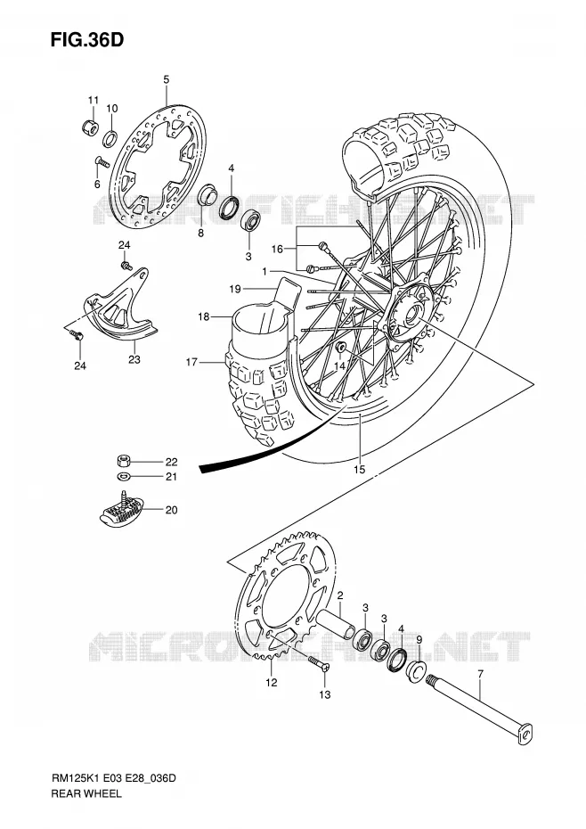 ROUE ARRIERE (MODELE K6) Suzuki MOTO 125 RM 2002  RM125K2(E3/E28)