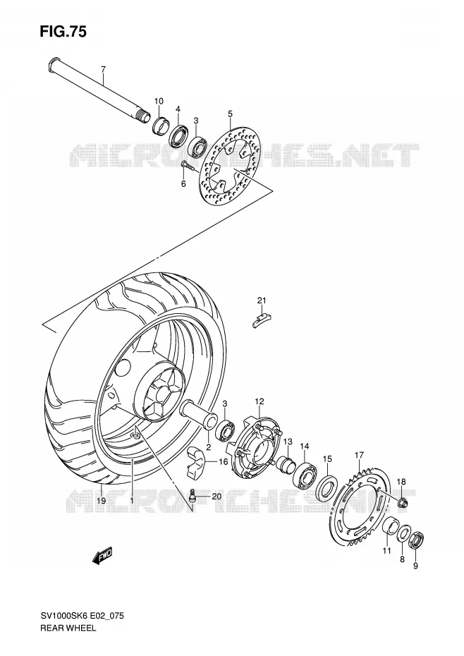 ROUE ARRIERE Suzuki MOTO 1000 SV 2007  SV1000U2K7(E2)