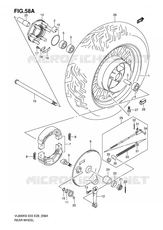 ROUE ARRIERE (VL800CK6/CK7/CK8/CK9/CL0) Suzuki MOTO 800 VOLUSIA 2008  VL800CK8(E3/E28)