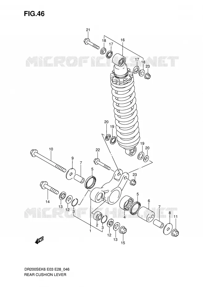 BIELLETTE DE SUSPENSION ARRIERE Suzuki MOTO 200 DR 2008  DR200SEK8(E3/E28)