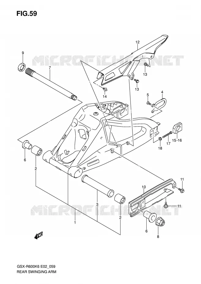 BRAS OSCILLANT ARRIERE Suzuki MOTO 600 GSX-R 2007  GSX-R600U2K7(E2)