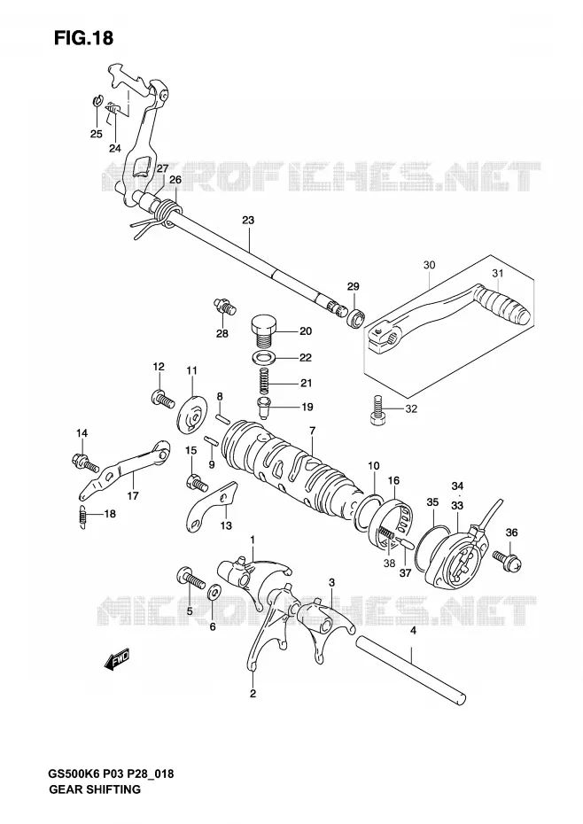 ENSEMBLE DE SELECTION DE VITESSES Suzuki MOTO 500 GS-E 2006  GS500K6(P3)
