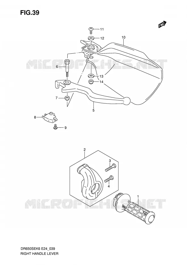 ENSEMBLE LEVIER - POIGNEE DROITE Suzuki MOTO 650 DR 2007  DR650SEK7(E24)