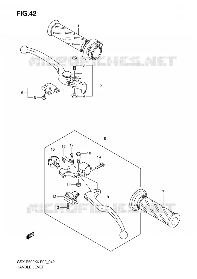 ENSEMBLE LEVIERS - POIGNEES Suzuki MOTO 600 GSX-R 2006  GSX-R600K6(E2)