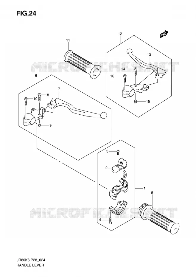 ENSEMBLE LEVIERS - POIGNEES Suzuki MOTO 80 JR 2006  JR80K6(P28)
