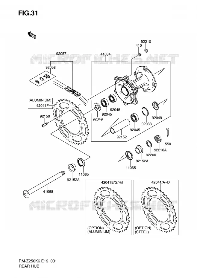 ENSEMBLE ROUE ARRIERE Suzuki MOTO 250 RM-Z 2006  RM-Z250K6(E19)