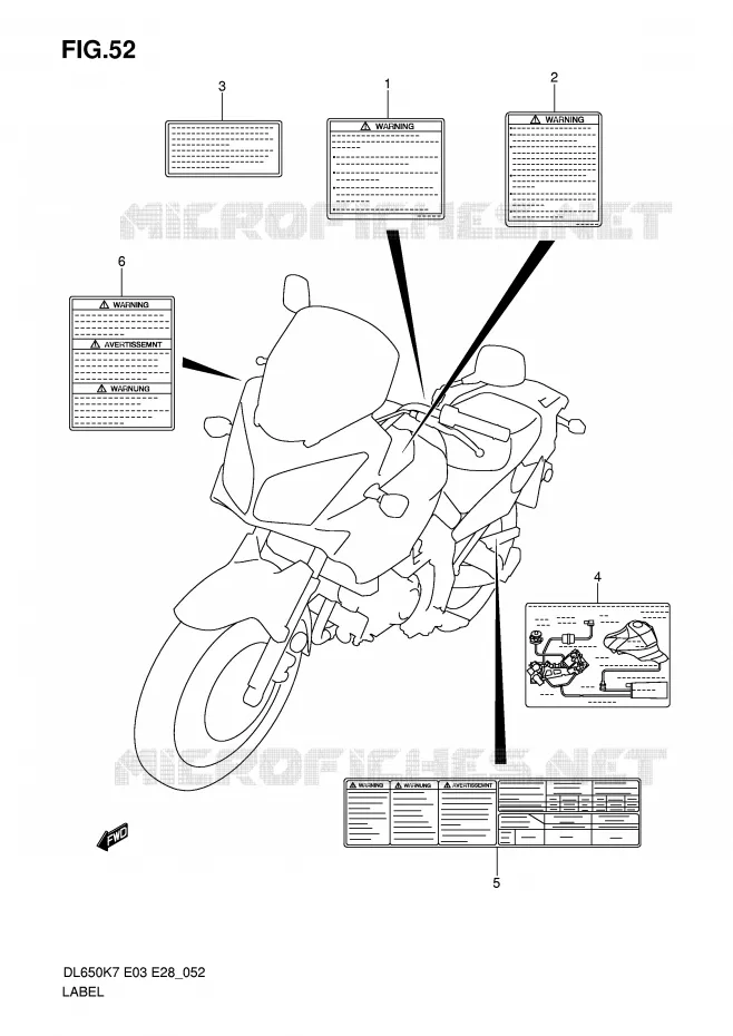 ETIQUETTE (MODEL K7) Suzuki MOTO 650 V-STROM 2010  DL650AL0(E3/E28)