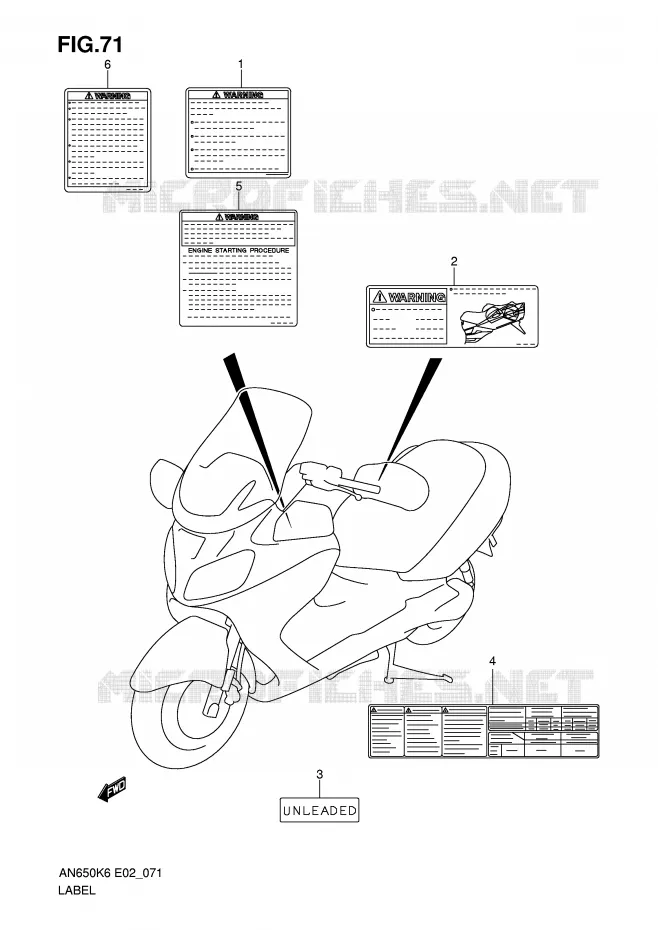 ETIQUETTE Suzuki SCOOTER 650 BURGMAN 2010  AN650L0(E2)