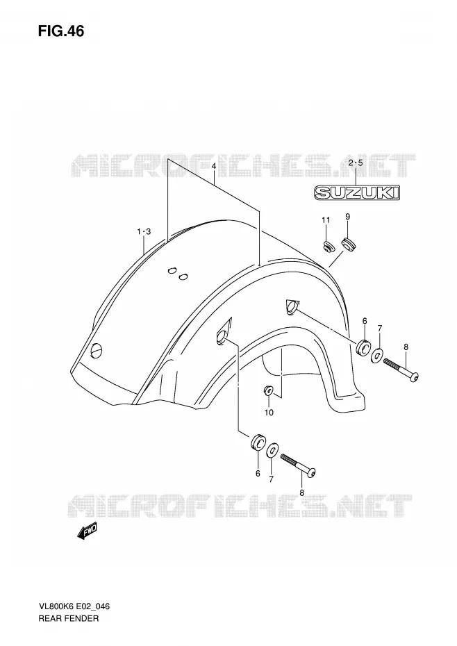 GARDE BOUE ARRIERE (MODEL K6/K7) Suzuki MOTO 800 VOLUSIA 2010  VL800CL0(E2)