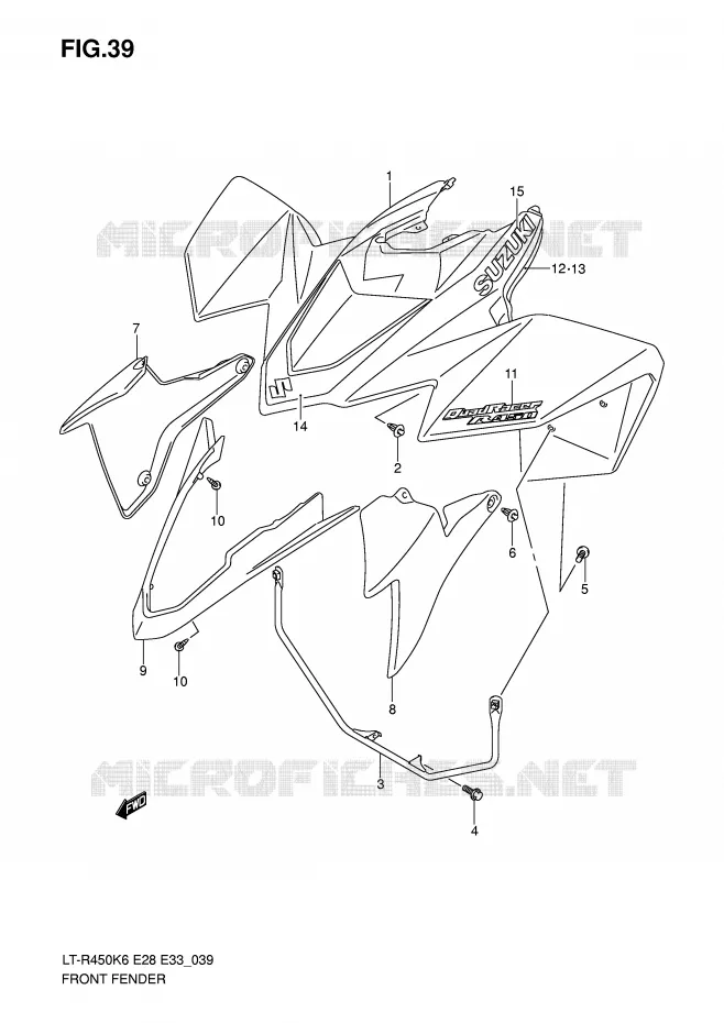 GARDE BOUE AVANT (MODELE K6) Suzuki QUAD 450 QUADRACER 2010  LT-R450L0(E28/E33)