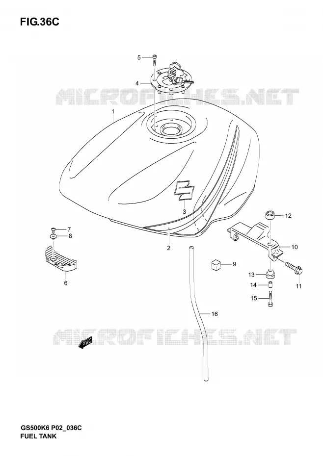 RESERVOIR D'ESSENCE (MODELE K6) Suzuki MOTO 500 GS-E 2005  GS500UK5(P19)