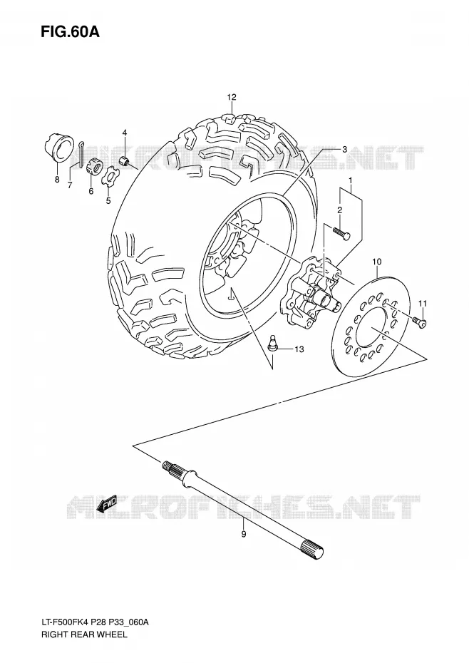 ROUE ARRIERE DROITE (MODEL K6/K7) Suzuki QUAD 500 VINSON 2005  LT-F500FK5(P28/P33)
