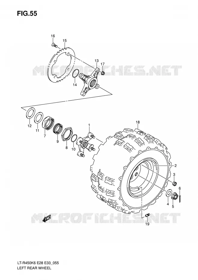 ROUE ARRIERE GAUCHE (MODEL K6/K7) Suzuki QUAD 450 QUADRACER 2010  LT-R450L0(E28/E33)