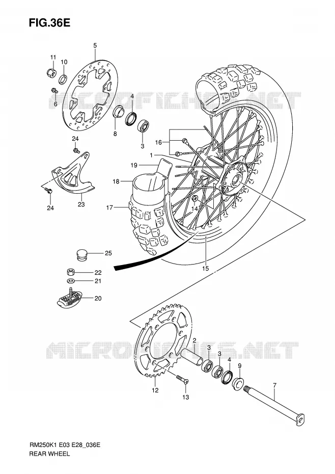 ROUE ARRIERE (RM250ZK6) Suzuki MOTO 250 RM 2001  RM250K1(E3/E28)