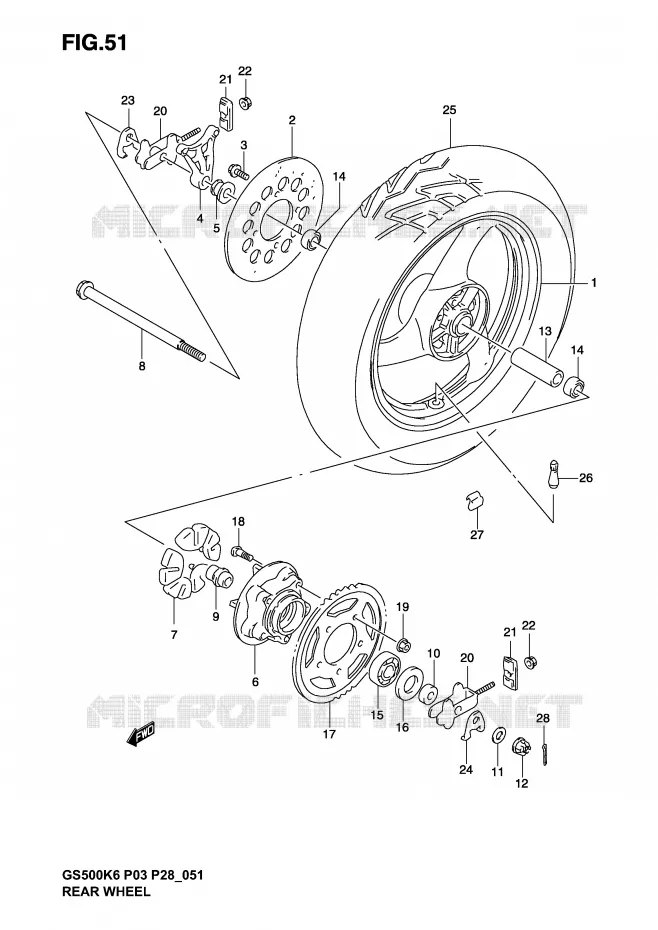 ROUE ARRIERE Suzuki MOTO 500 GS-E 2004  GS500K4(P3)