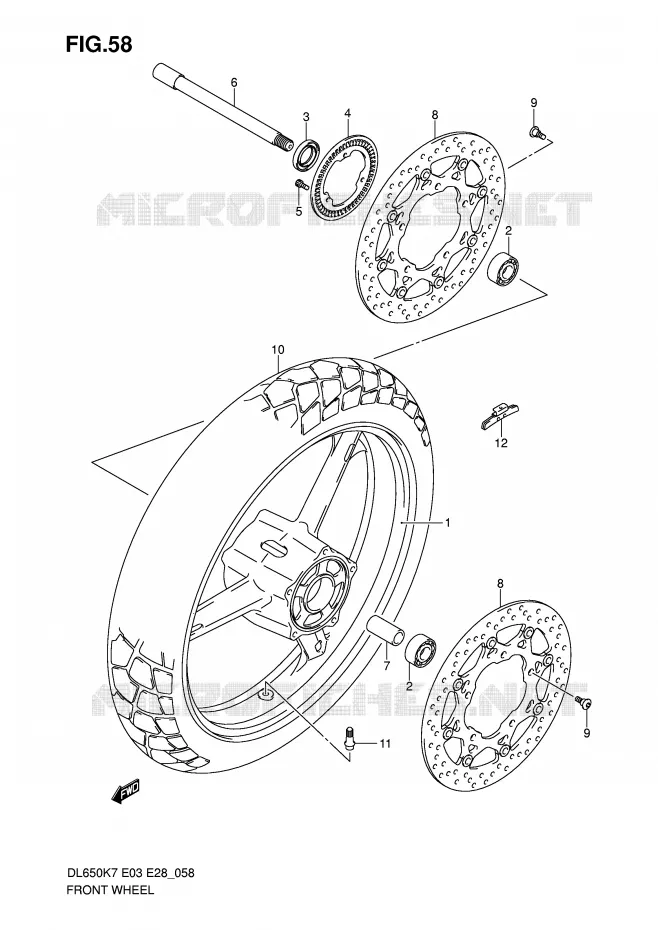 ROUE AVANT (DL650AK7/AK8/AK9/AL0) Suzuki MOTO 650 V-STROM 2009  DL650AK9(E3/E28)