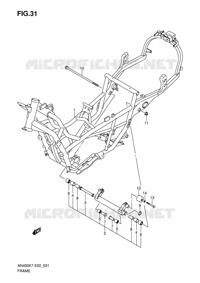 CADRE (MODEL K7/K8/K9) Suzuki SCOOTER 400 BURGMAN 2010  AN400AL0(E2)