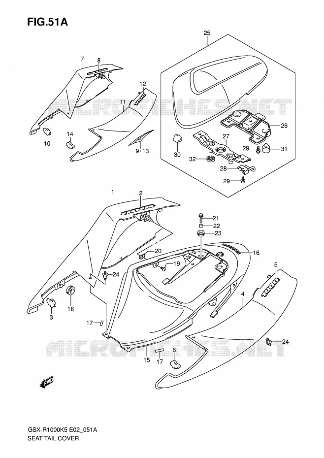 CARENAGE ARRIERE - CAPOT DE SELLE (MODELE K6) Suzuki MOTO 1000 GSX-R 2005  GSX-R1000K5(E2)