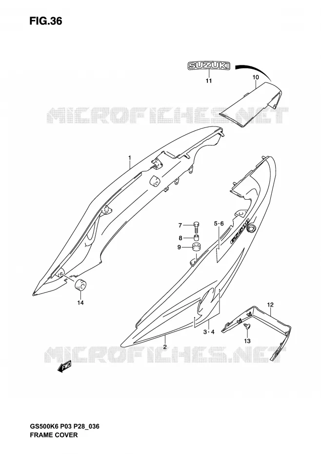 CARENAGES ARRIERE  (MODELE K3) Suzuki MOTO 500 GS-F 2005  GS500FK5(P3)