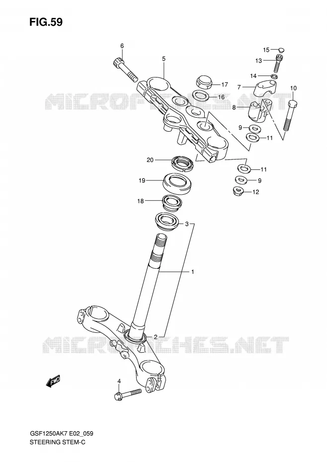 COLONNE DE DIRECTION (GSF1250SK7/SAK7/SK8/SAK8/SK9/SAK9/SAZK9/SL0/SAL0) Suzuki MOTO 1250 BANDIT 2008  GSF1250AK8(E2)