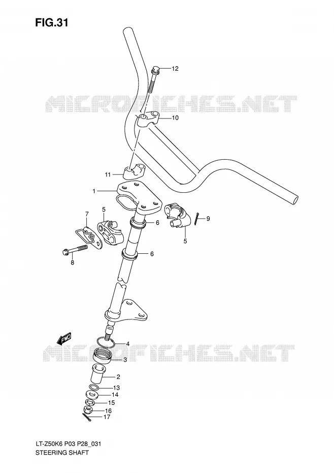 COLONNE DE DIRECTION Suzuki QUAD 50 QUADSPORT 2006  LT-Z50K6(P3/P28)