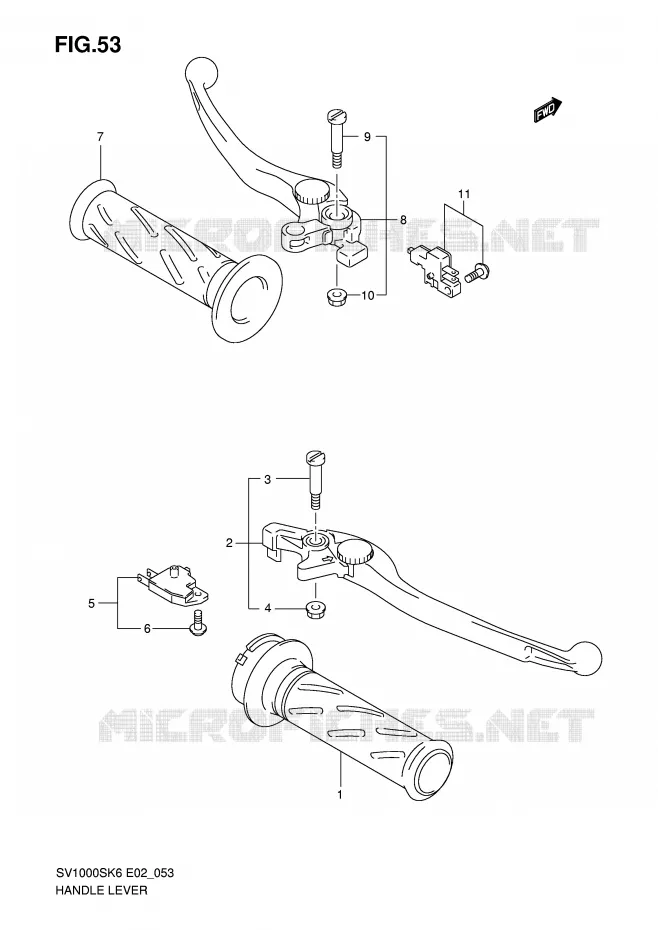 ENSEMBLE LEVIERS - POIGNEES (SV1000/U1/U2) Suzuki MOTO 1000 SV 2006  SV1000SK6(E2)