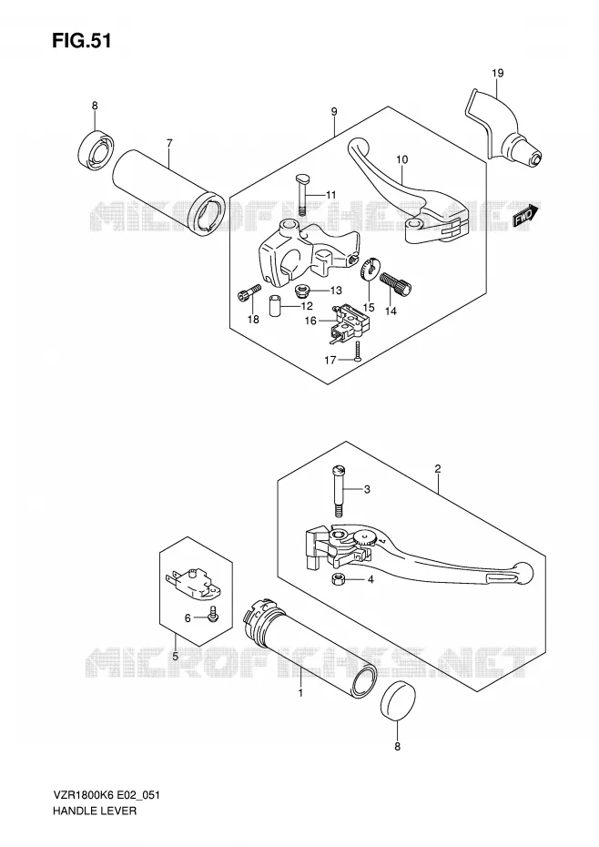 ENSEMBLE LEVIERS - POIGNEES Suzuki MOTO 1800 INTRUDER 2008  VZR1800ZK8(E2)