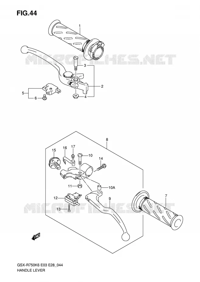 ENSEMBLE LEVIERS - POIGNEES Suzuki MOTO 750 GSX-R 2006  GSX-R750K6(E3/E28)