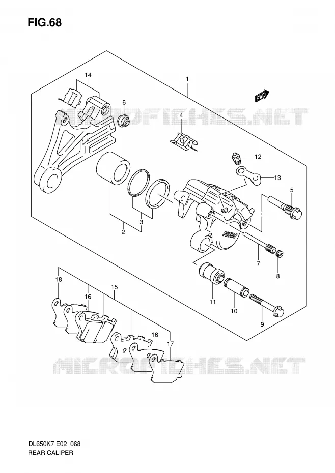 ETRIER DE FREIN ARRIERE (DL650K7/K8/K9/L0/UEL0) Suzuki MOTO 650 V-STROM 2007  DL650K7(E2)