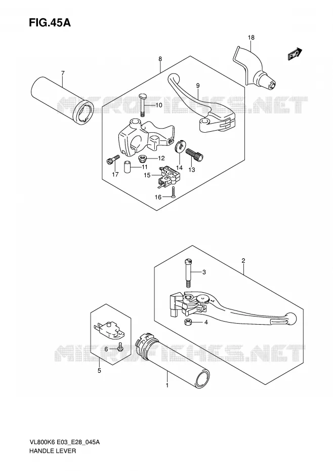 LEVIERS - POIGNEES (MODEL K7/K8/K9/L0) Suzuki MOTO 800 VOLUSIA 2008  VL800K8(E3/E28)