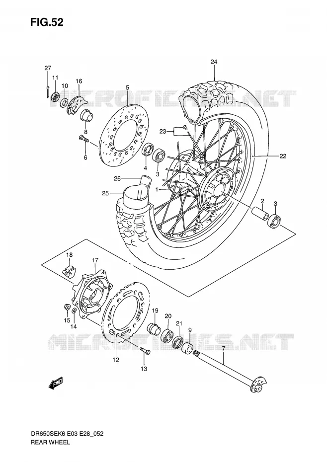 ROUE ARRIERE (MODEL K6/K7) Suzuki MOTO 650 DR 2008  DR650SEK8(E3/E28)