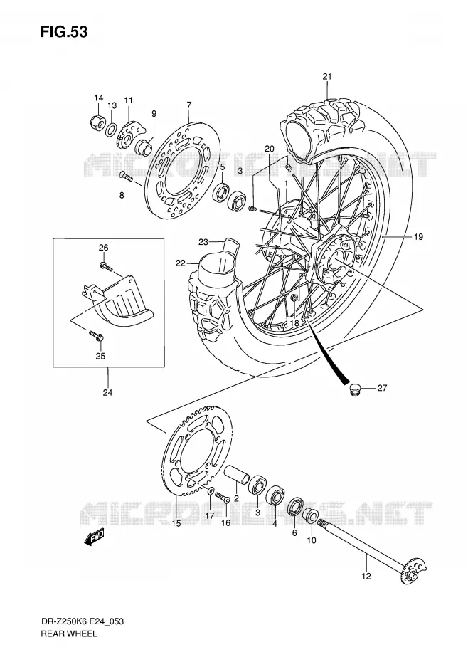 ROUE ARRIERE Suzuki MOTO 250 DR-Z 2007  DR-Z250K7(E24)