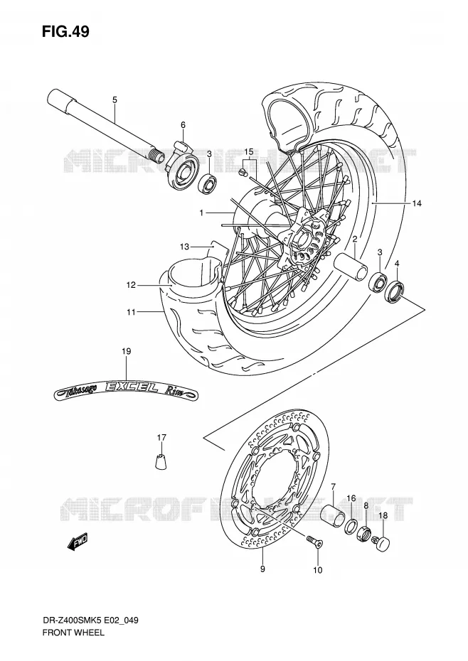 ROUE AVANT (MODELE K5/K6) Suzuki MOTO 400 DR-Z 2009  DR-Z400SMK9(E2)