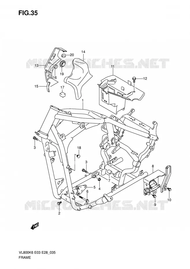 CADRE (MODEL K6/K7/K8) Suzuki MOTO 800 VOLUSIA 2008  VL800TK8(E3/E28)