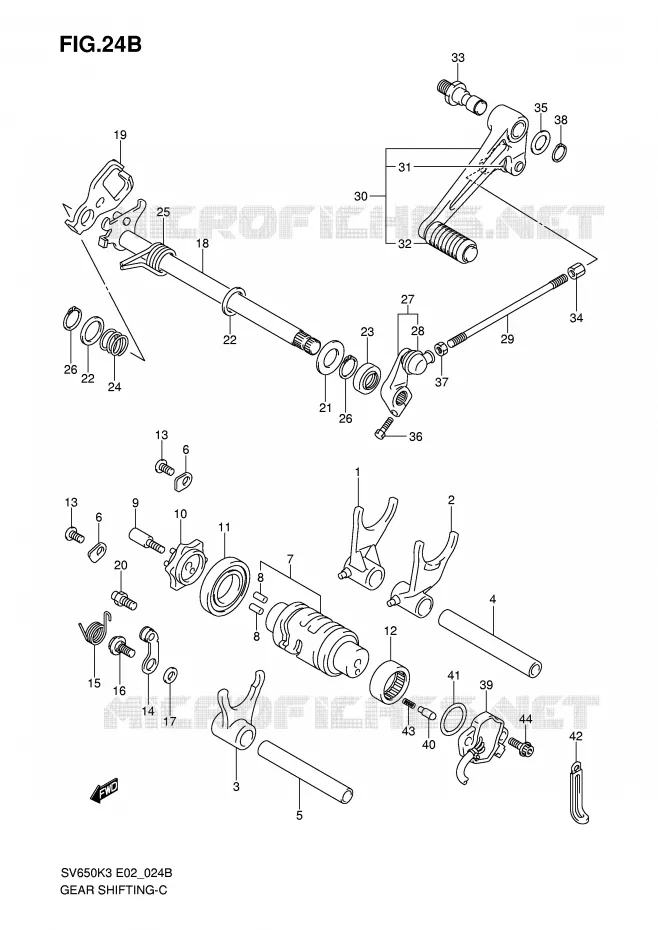 ENSEMBLE DE SELECTION DE VITESSES (MODEL K5/K6/K7) Suzuki MOTO 650 SV-S 2004  SV650SUK4(E2)