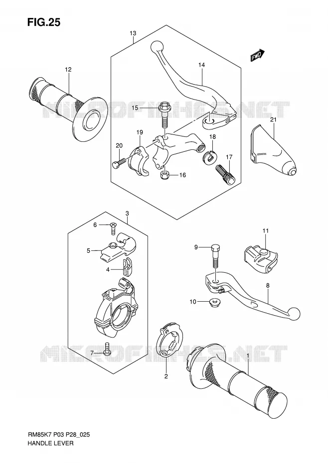 ENSEMBLE LEVIERS - POIGNEES Suzuki MOTO 85 RM 2010  RM85LL0(P3/P28)