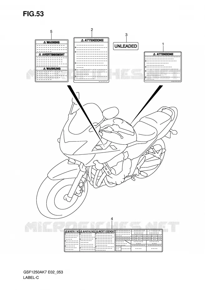 ETIQUETTE (MODEL K7) Suzuki MOTO 1250 BANDIT-S 2008  GSF1250SAK8(E2)