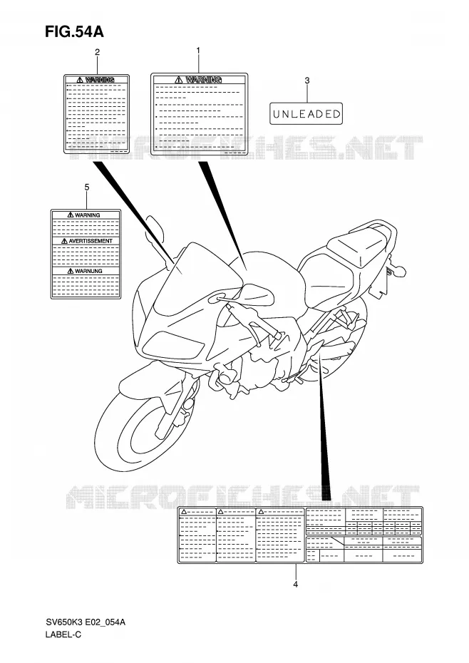 ETIQUETTE (MODEL K7) Suzuki MOTO 650 SV-S 2007  SV650SAK7