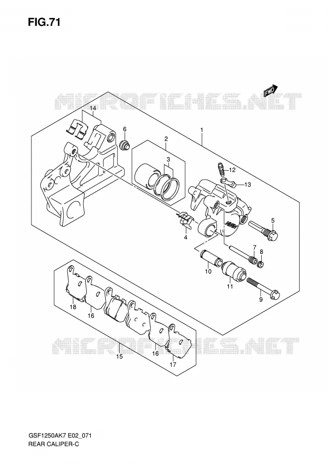 ETRIER DE FREIN ARRIERE (GSF1250AK7/SAK7/AK8/SAK8/AK9/SAK9/SAZK9/SAL0) Suzuki MOTO 1250 BANDIT-N 2008  GSF1250K8(E2)