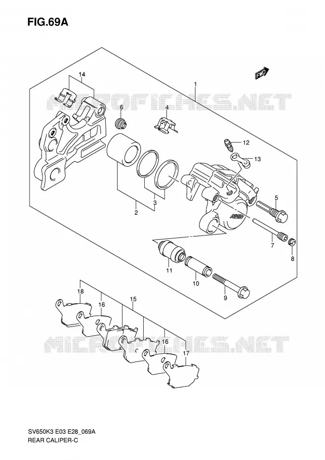 ETRIER DE FREIN ARRIERE (SV650AK7/SAK7) Suzuki MOTO 650 SV 2005  SV650K5/SK5(E3/E28)